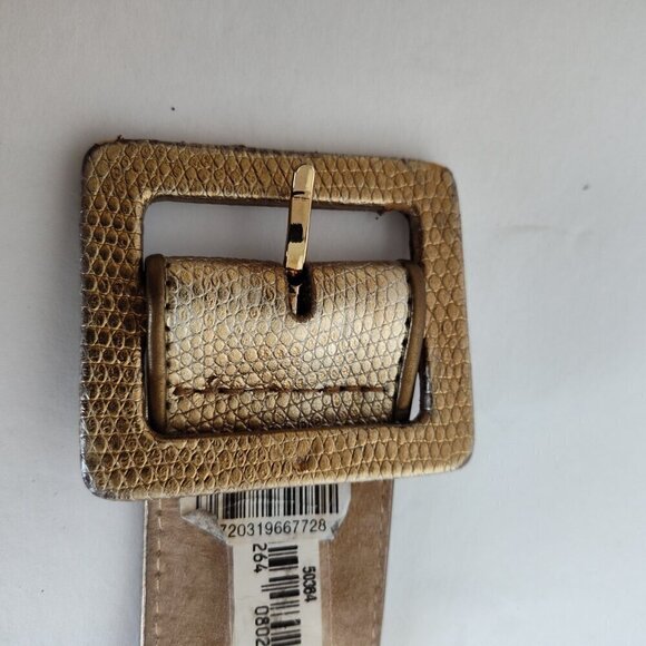 Ladies SZ S Gold Embossed Metallic Wide Belt